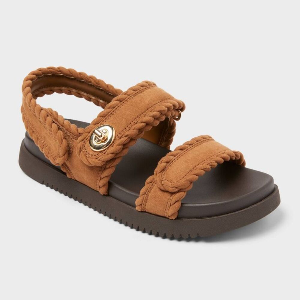 Women’s Tilly Faux Suede Sandals with Memory Foam Insole - A New Day Cognac 8.5